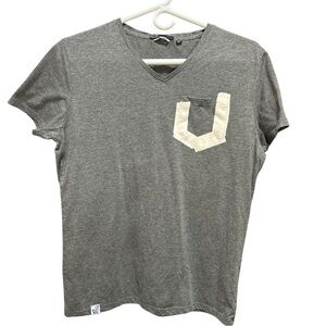Cream and Gray Short Sleeve Tee with Crew Neck